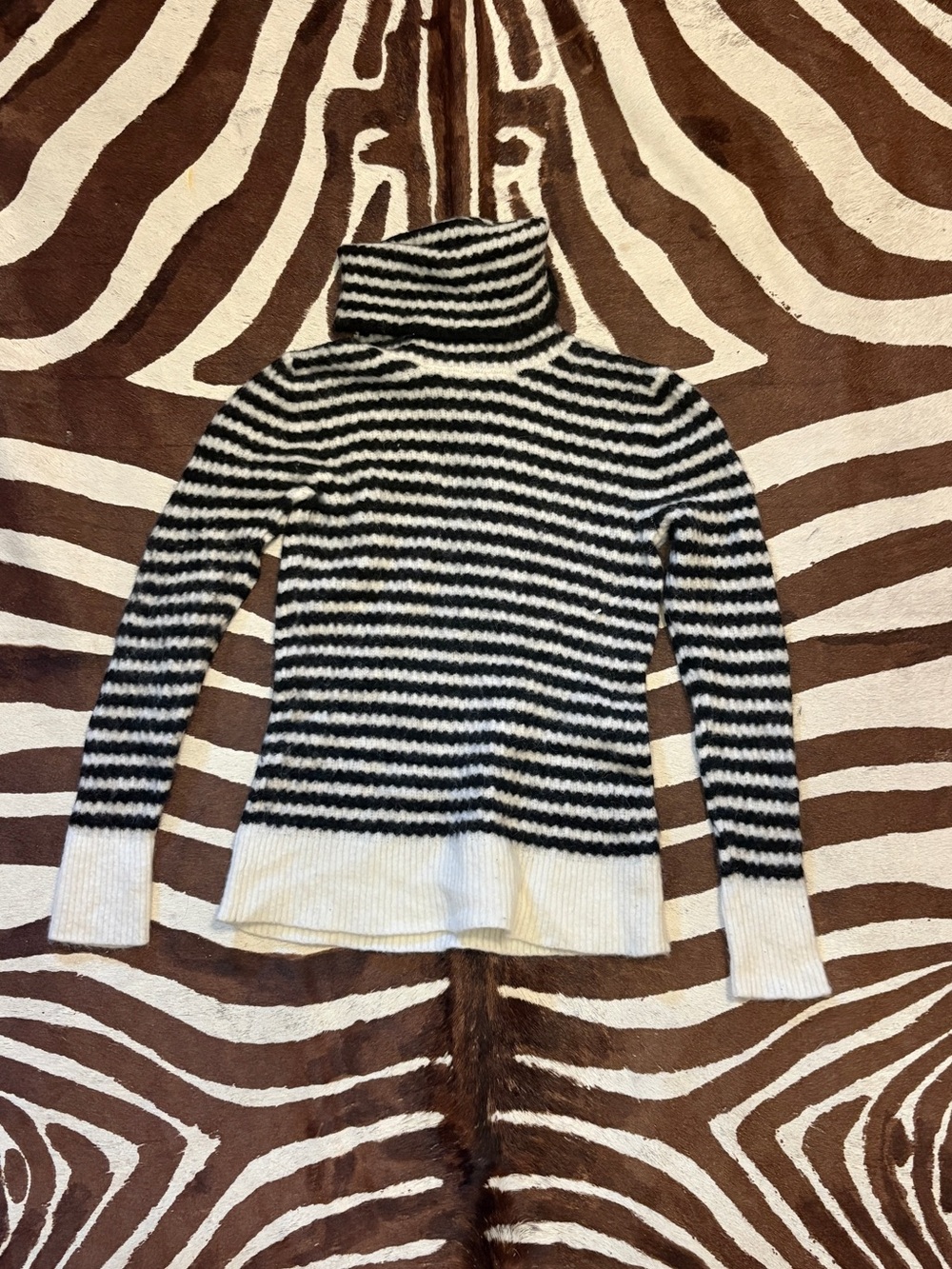 Banana Republic Black and White Striped Turtleneck Sweater